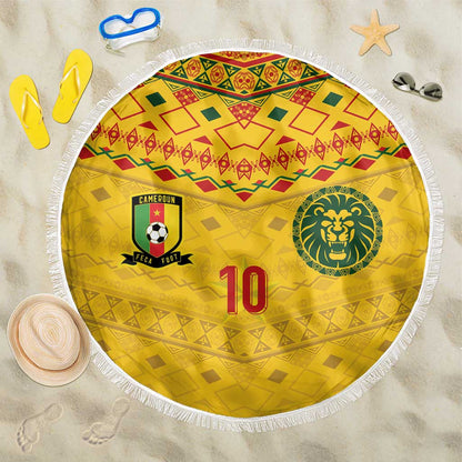 Custom Cameroon Football Beach Blanket Tribal Motifs Yellow Color - African Pride