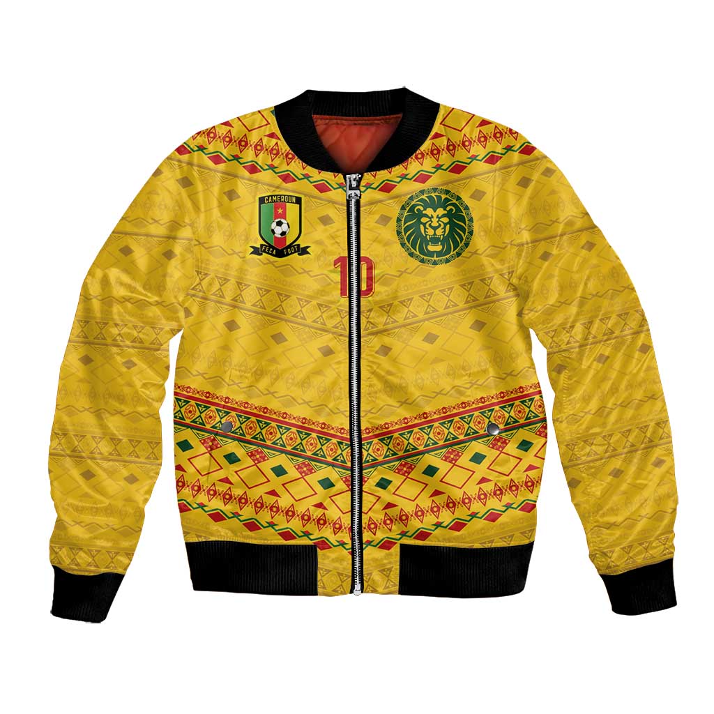 Custom Cameroon Football Bomber Jacket Tribal Motifs Yellow Color - African Pride
