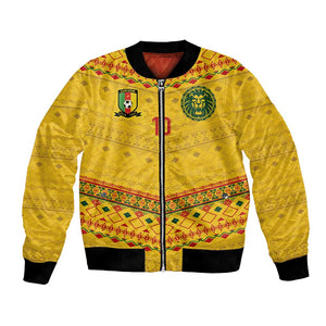 Custom Cameroon Football Bomber Jacket Tribal Motifs Yellow Color - African Pride