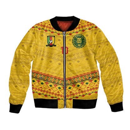 Custom Cameroon Football Bomber Jacket Tribal Motifs Yellow Color - African Pride