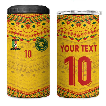 Custom Cameroon Football 4 in 1 Can Cooler Tumbler Tribal Motifs Yellow Color - African Pride