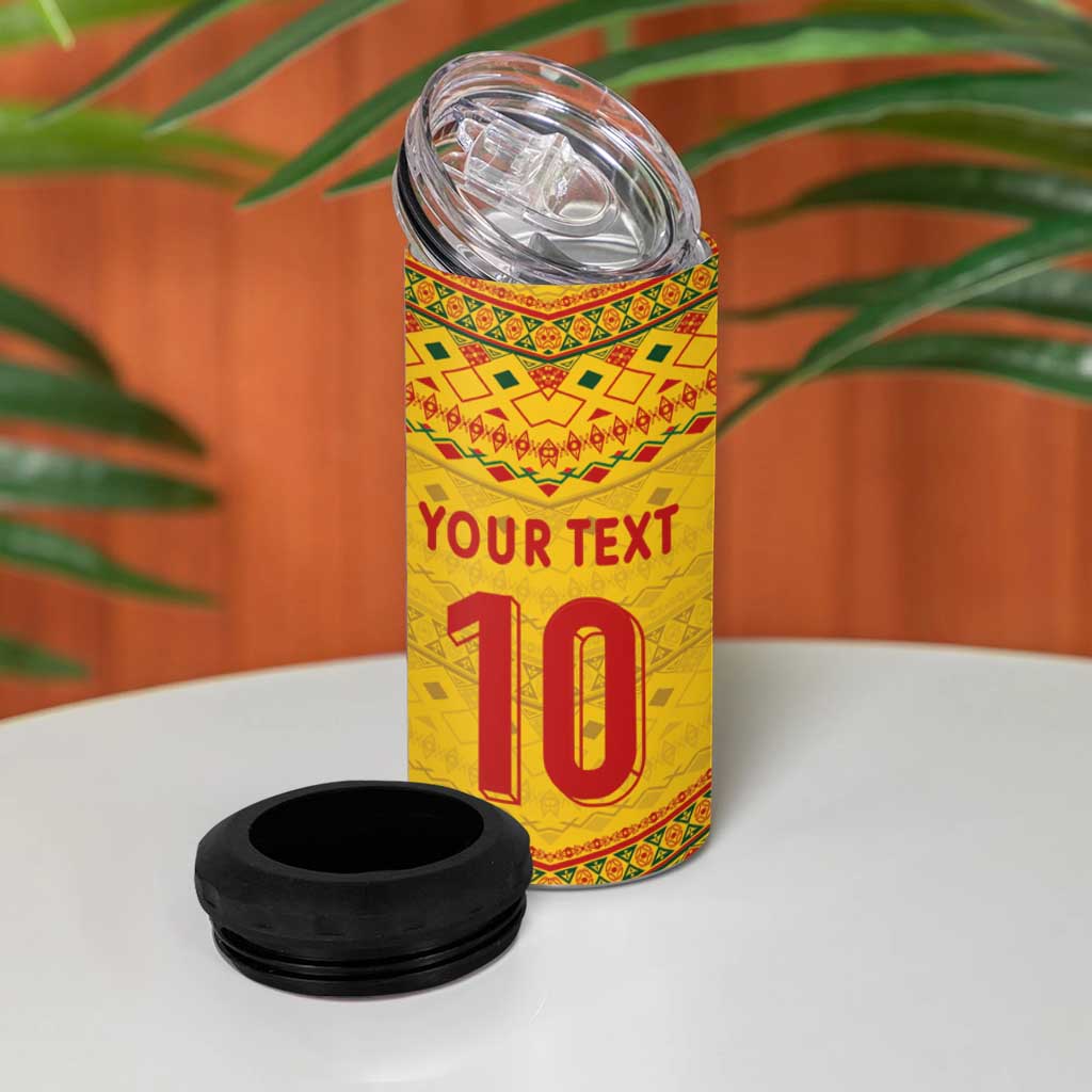 Custom Cameroon Football 4 in 1 Can Cooler Tumbler Tribal Motifs Yellow Color - African Pride