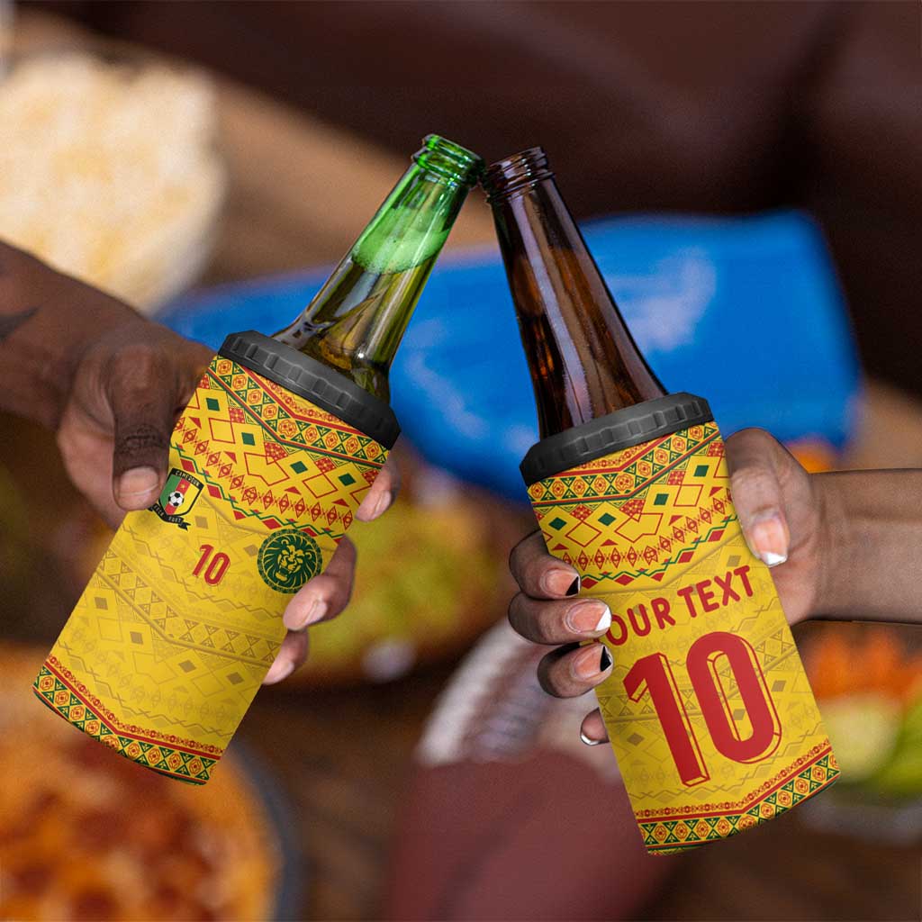 Custom Cameroon Football 4 in 1 Can Cooler Tumbler Tribal Motifs Yellow Color - African Pride