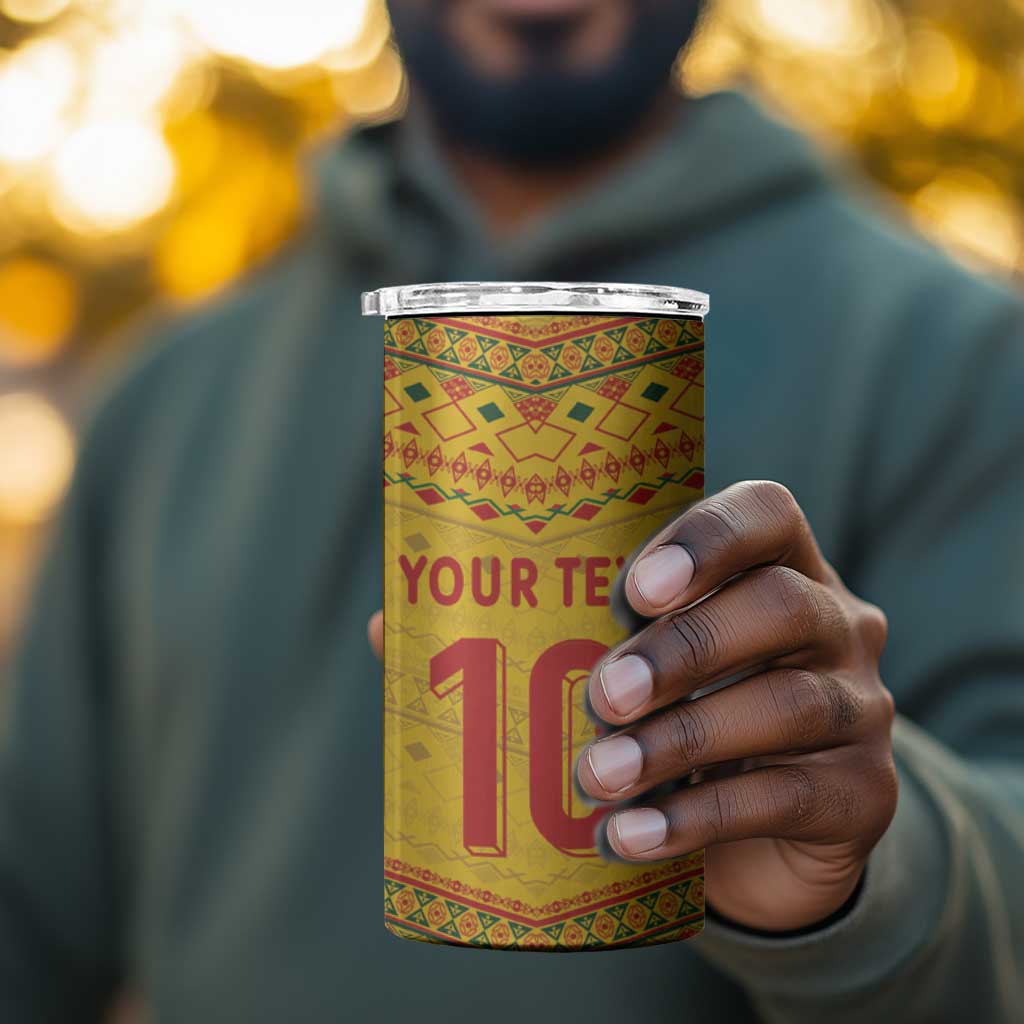 Custom Cameroon Football 4 in 1 Can Cooler Tumbler Tribal Motifs Yellow Color - African Pride