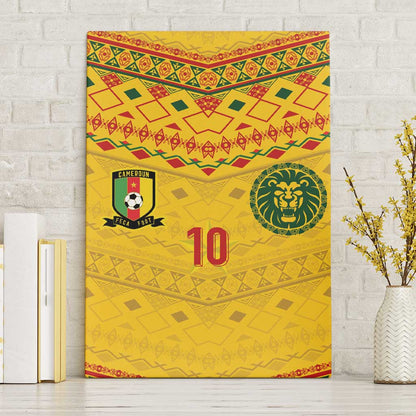 Custom Cameroon Football Canvas Wall Art Tribal Motifs Yellow Color - African Pride