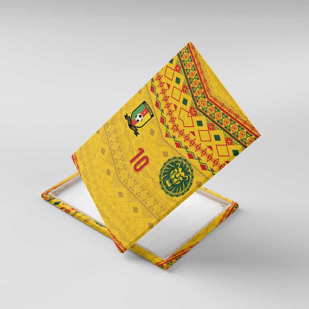 Custom Cameroon Football Canvas Wall Art Tribal Motifs Yellow Color - African Pride