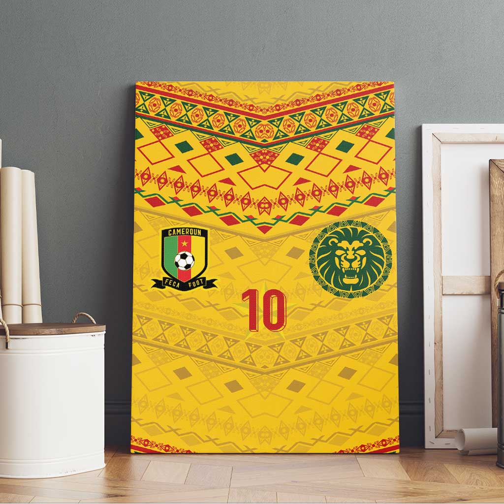 Custom Cameroon Football Canvas Wall Art Tribal Motifs Yellow Color - African Pride