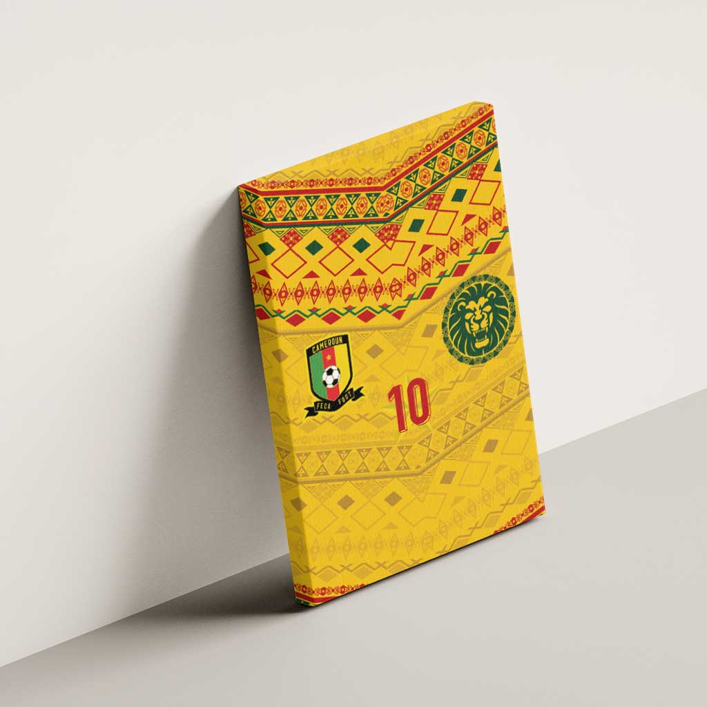 Custom Cameroon Football Canvas Wall Art Tribal Motifs Yellow Color - African Pride