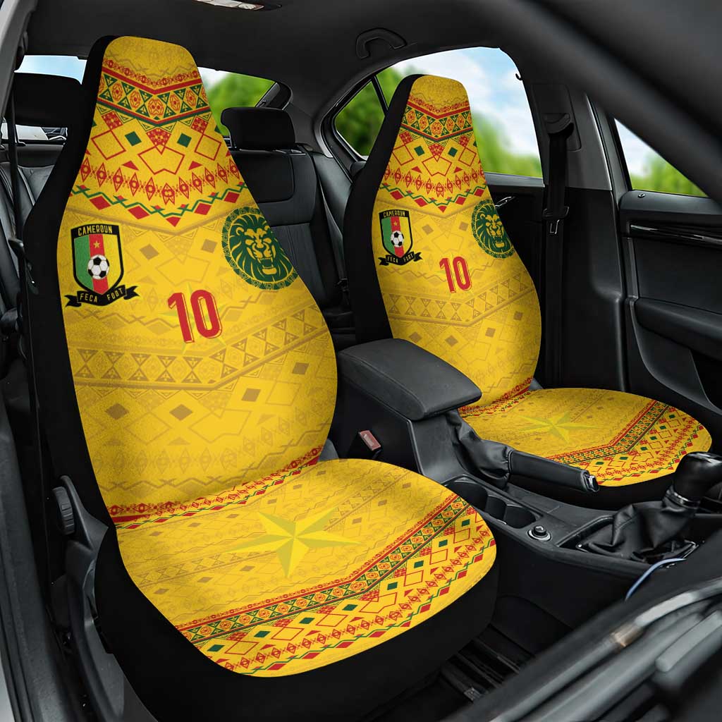 Custom Cameroon Football Car Seat Cover Tribal Motifs Yellow Color - African Pride