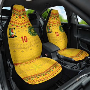 Custom Cameroon Football Car Seat Cover Tribal Motifs Yellow Color - African Pride