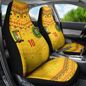 Custom Cameroon Football Car Seat Cover Tribal Motifs Yellow Color - African Pride