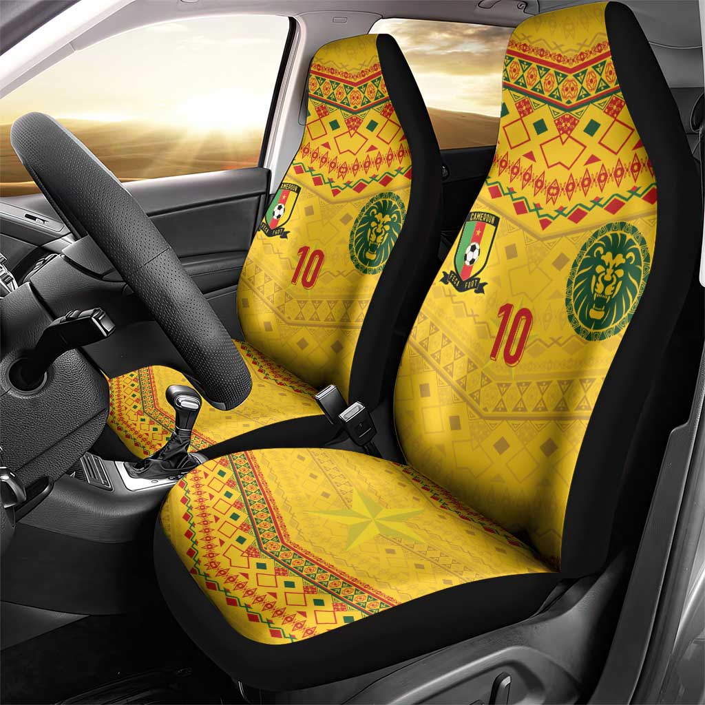 Custom Cameroon Football Car Seat Cover Tribal Motifs Yellow Color - African Pride