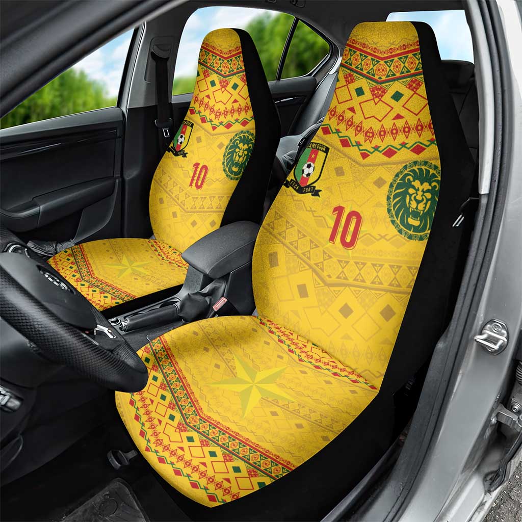 Custom Cameroon Football Car Seat Cover Tribal Motifs Yellow Color - African Pride