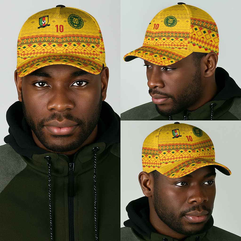Custom Cameroon Football Classic Cap Tribal Motifs Yellow Color - African Pride