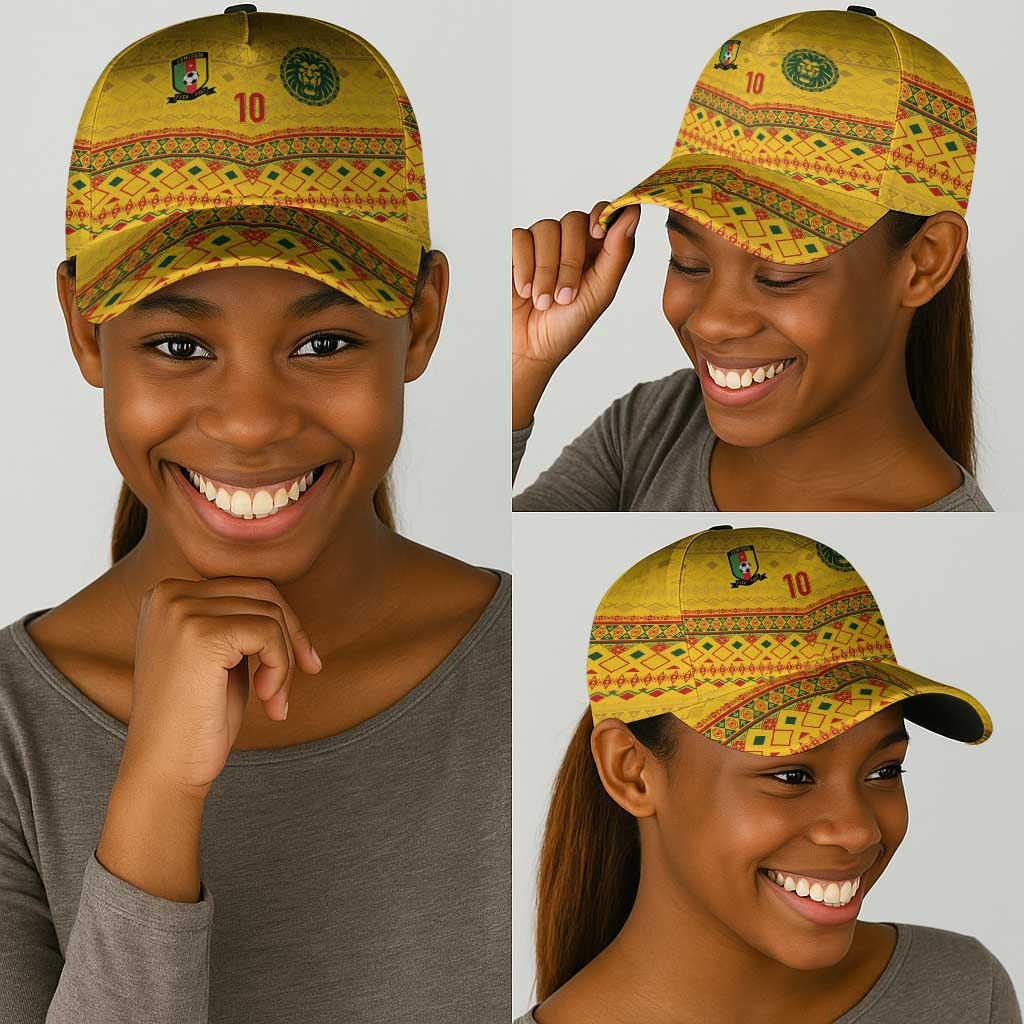 Custom Cameroon Football Classic Cap Tribal Motifs Yellow Color - African Pride
