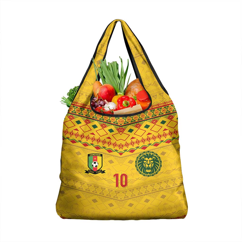 Custom Cameroon Football Grocery Bag Tribal Motifs Yellow Color - African Pride