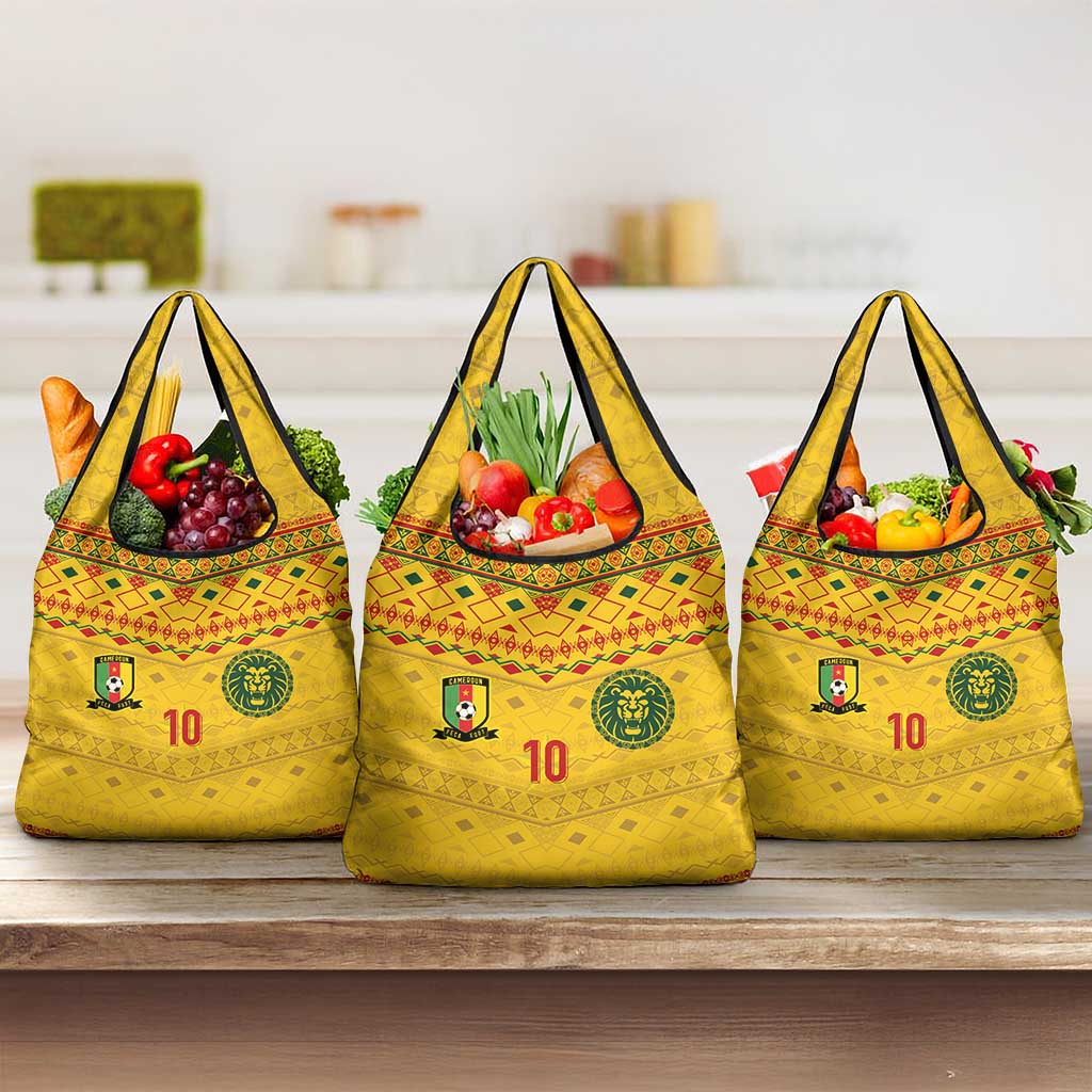 Custom Cameroon Football Grocery Bag Tribal Motifs Yellow Color - African Pride