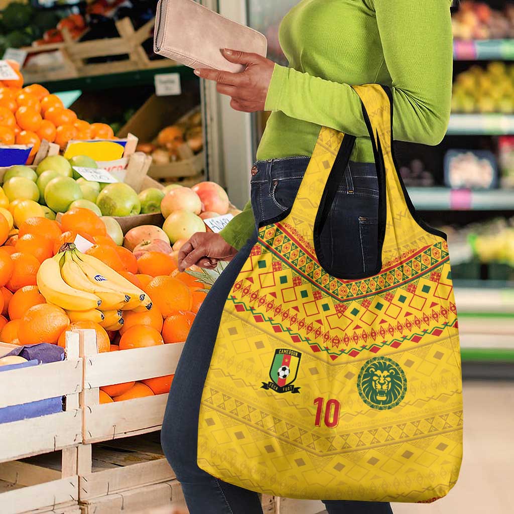 Custom Cameroon Football Grocery Bag Tribal Motifs Yellow Color - African Pride