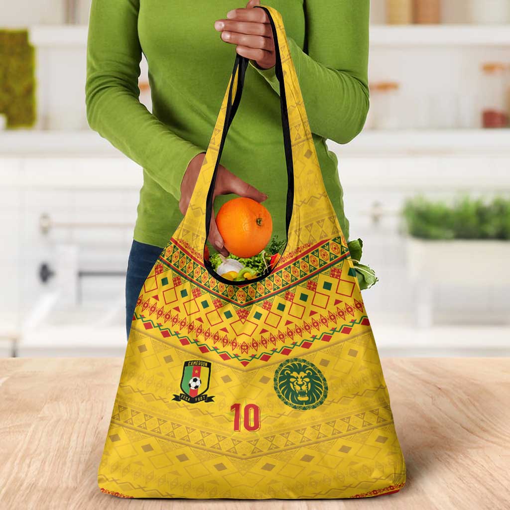 Custom Cameroon Football Grocery Bag Tribal Motifs Yellow Color - African Pride