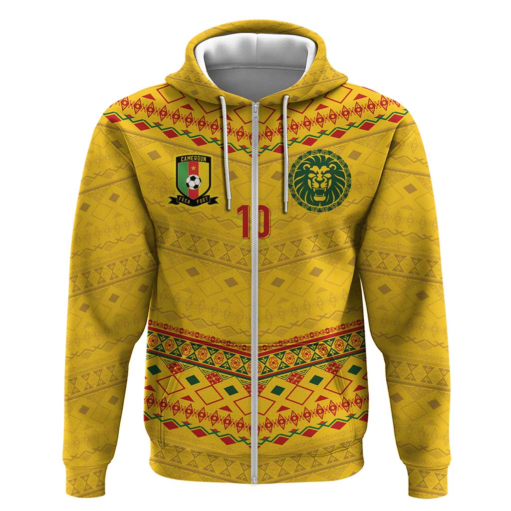 Custom Cameroon Football Hoodie Tribal Motifs Yellow Color - African Pride