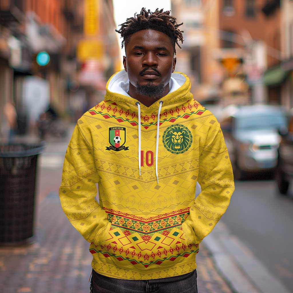 Custom Cameroon Football Hoodie Tribal Motifs Yellow Color - African Pride
