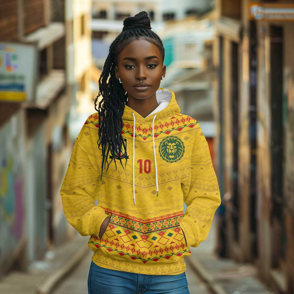 Custom Cameroon Football Hoodie Tribal Motifs Yellow Color - African Pride