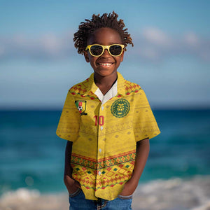 Custom Cameroon Football Kid Hawaiian Shirt Tribal Motifs Yellow Color - African Pride