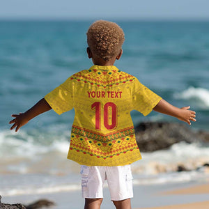 Custom Cameroon Football Kid Hawaiian Shirt Tribal Motifs Yellow Color - African Pride