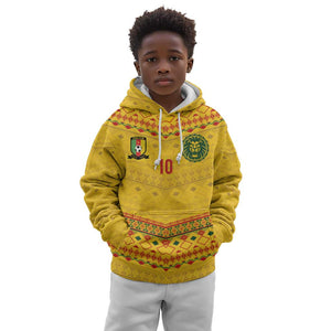 Custom Cameroon Football Kid Hoodie Tribal Motifs Yellow Color - African Pride