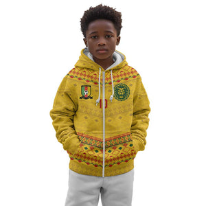 Custom Cameroon Football Kid Hoodie Tribal Motifs Yellow Color - African Pride