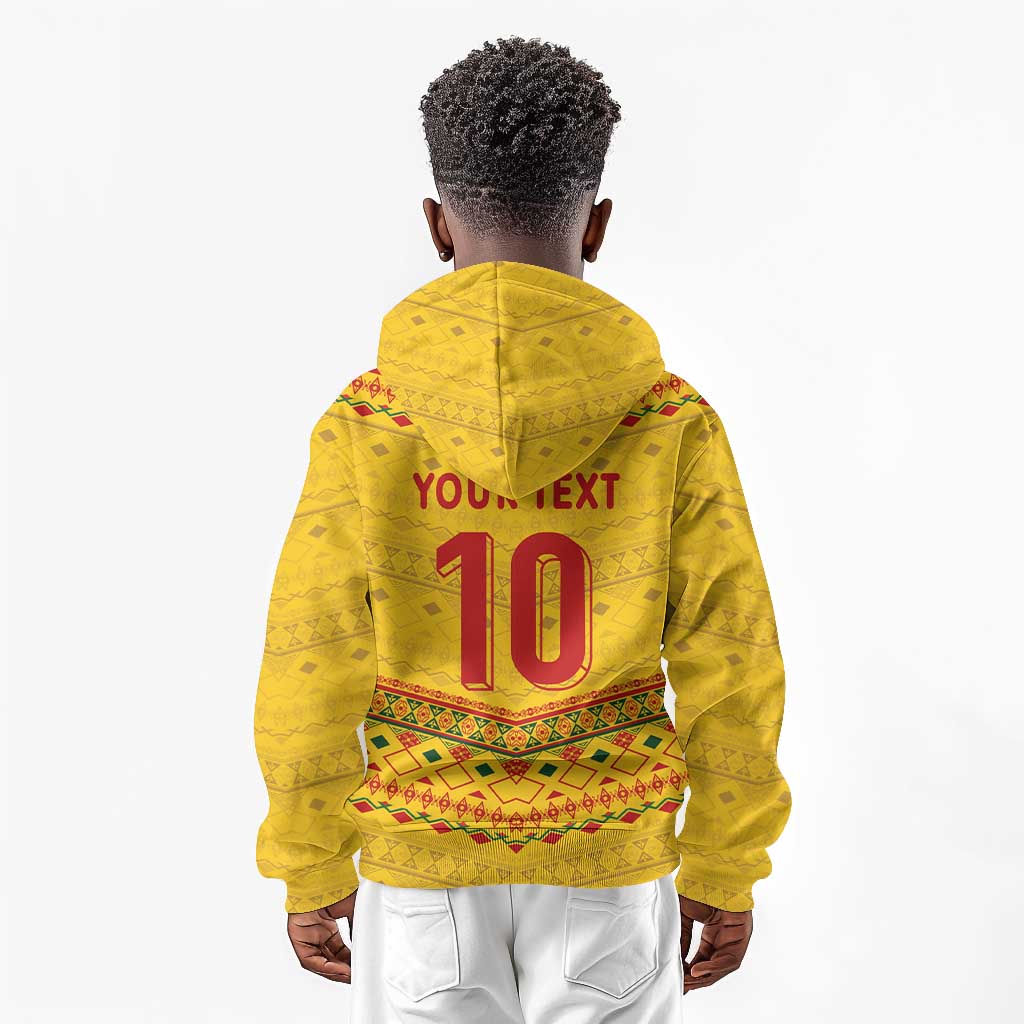 Custom Cameroon Football Kid Hoodie Tribal Motifs Yellow Color - African Pride