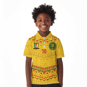 Custom Cameroon Football Kid Polo Shirt Tribal Motifs Yellow Color - African Pride
