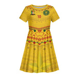 Custom Cameroon Football Kid Short Sleeve Dress Tribal Motifs Yellow Color - African Pride