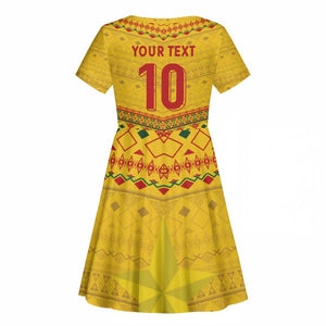 Custom Cameroon Football Kid Short Sleeve Dress Tribal Motifs Yellow Color - African Pride