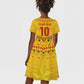 Custom Cameroon Football Kid Short Sleeve Dress Tribal Motifs Yellow Color - African Pride