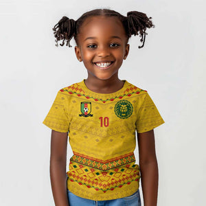 Custom Cameroon Football Kid T shirt Tribal Motifs Yellow Color - African Pride