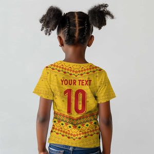 Custom Cameroon Football Kid T shirt Tribal Motifs Yellow Color - African Pride