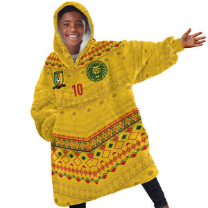 Custom Cameroon Football Kid Wearable Blanket Hoodie Tribal Motifs Yellow Color - African Pride
