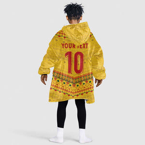 Custom Cameroon Football Kid Wearable Blanket Hoodie Tribal Motifs Yellow Color - African Pride
