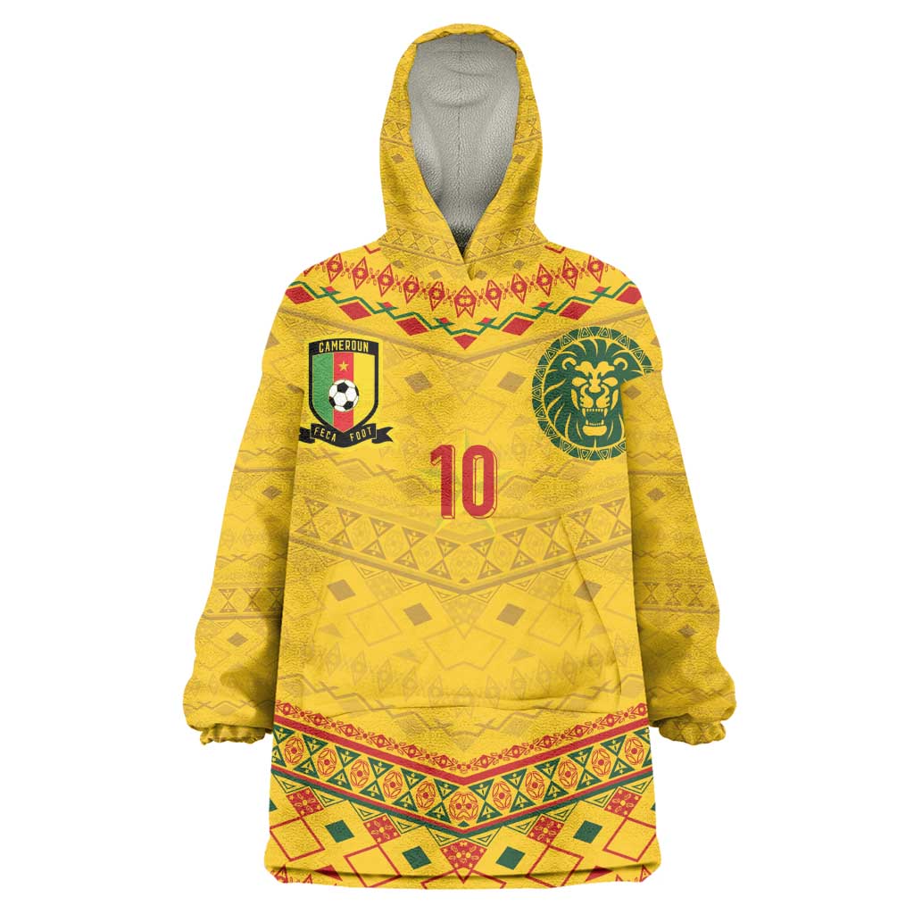 Custom Cameroon Football Kid Wearable Blanket Hoodie Tribal Motifs Yellow Color - African Pride