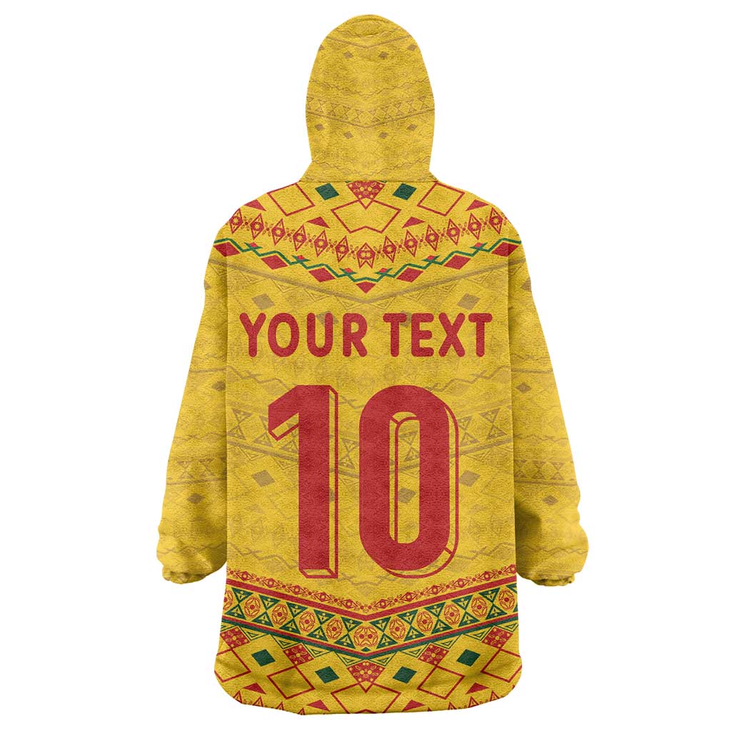 Custom Cameroon Football Kid Wearable Blanket Hoodie Tribal Motifs Yellow Color - African Pride