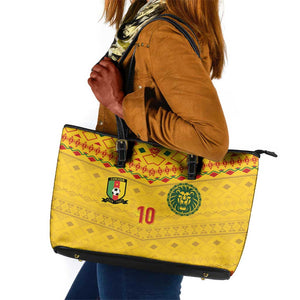 Custom Cameroon Football Leather Tote Bag Tribal Motifs Yellow Color - African Pride