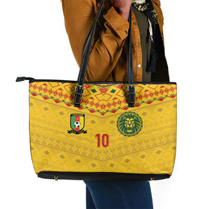 Custom Cameroon Football Leather Tote Bag Tribal Motifs Yellow Color - African Pride