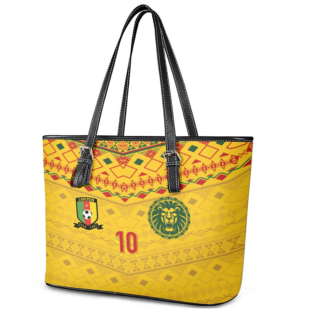 Custom Cameroon Football Leather Tote Bag Tribal Motifs Yellow Color - African Pride