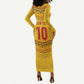 Custom Cameroon Football Long Sleeve Bodycon Dress Tribal Motifs Yellow Color - African Pride