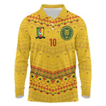 Custom Cameroon Football Long Sleeve Polo Shirt Tribal Motifs Yellow Color - African Pride