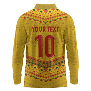 Custom Cameroon Football Long Sleeve Polo Shirt Tribal Motifs Yellow Color - African Pride