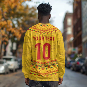 Custom Cameroon Football Long Sleeve Shirt Tribal Motifs Yellow Color - African Pride
