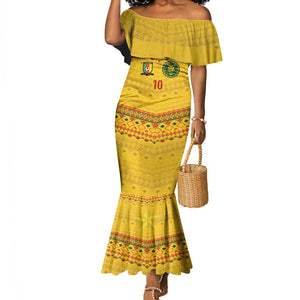 Custom Cameroon Football Mermaid Dress Tribal Motifs Yellow Color - African Pride