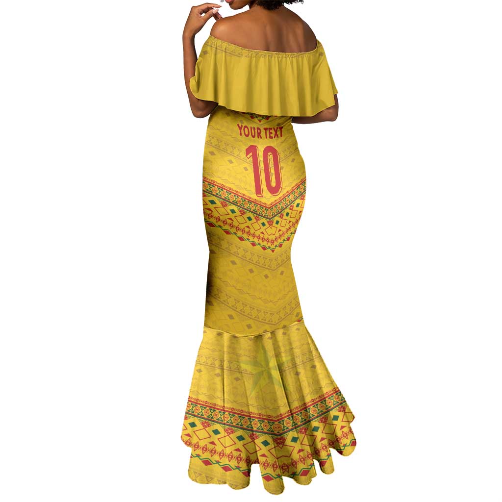 Custom Cameroon Football Mermaid Dress Tribal Motifs Yellow Color - African Pride